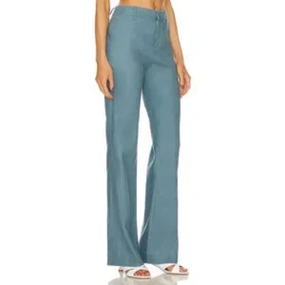 GRLFRND The Linen Flared Pant in Denim Blue Size Medium NWT - Picture 1 of 5